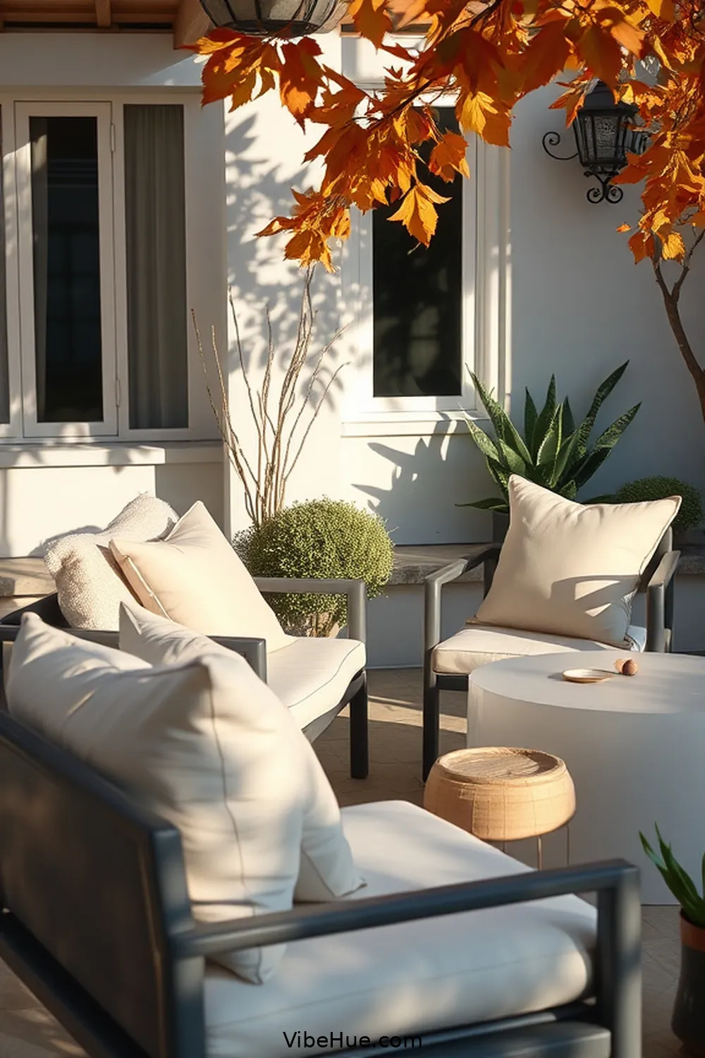 Choose Soft, Neutral Cushion Covers for 24 Minimalist Ideas for Fall Outdoor Patio Style