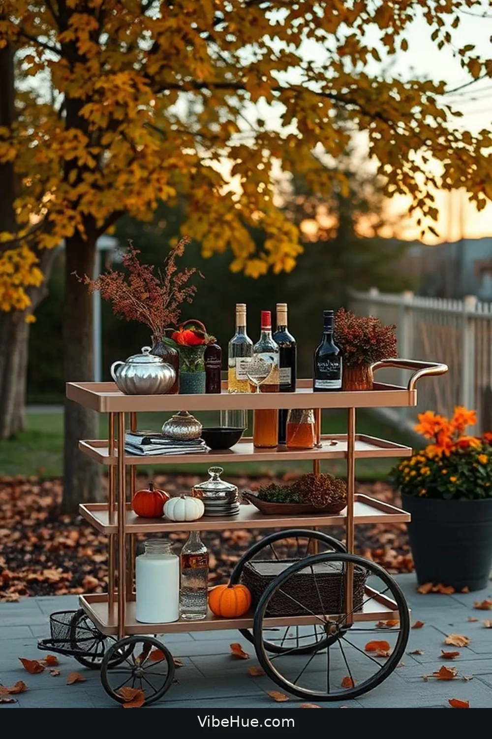 Include a Minimalist Outdoor Bar Cart for 24 Minimalist Ideas for Fall Outdoor Patio Style