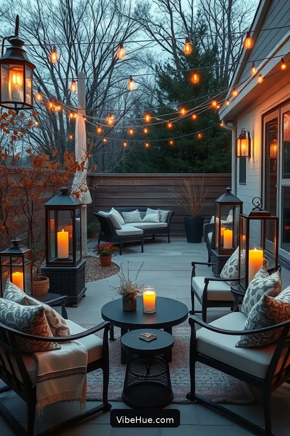 Use Lanterns for Subtle Lighting for 24 Minimalist Ideas for Fall Outdoor Patio Style