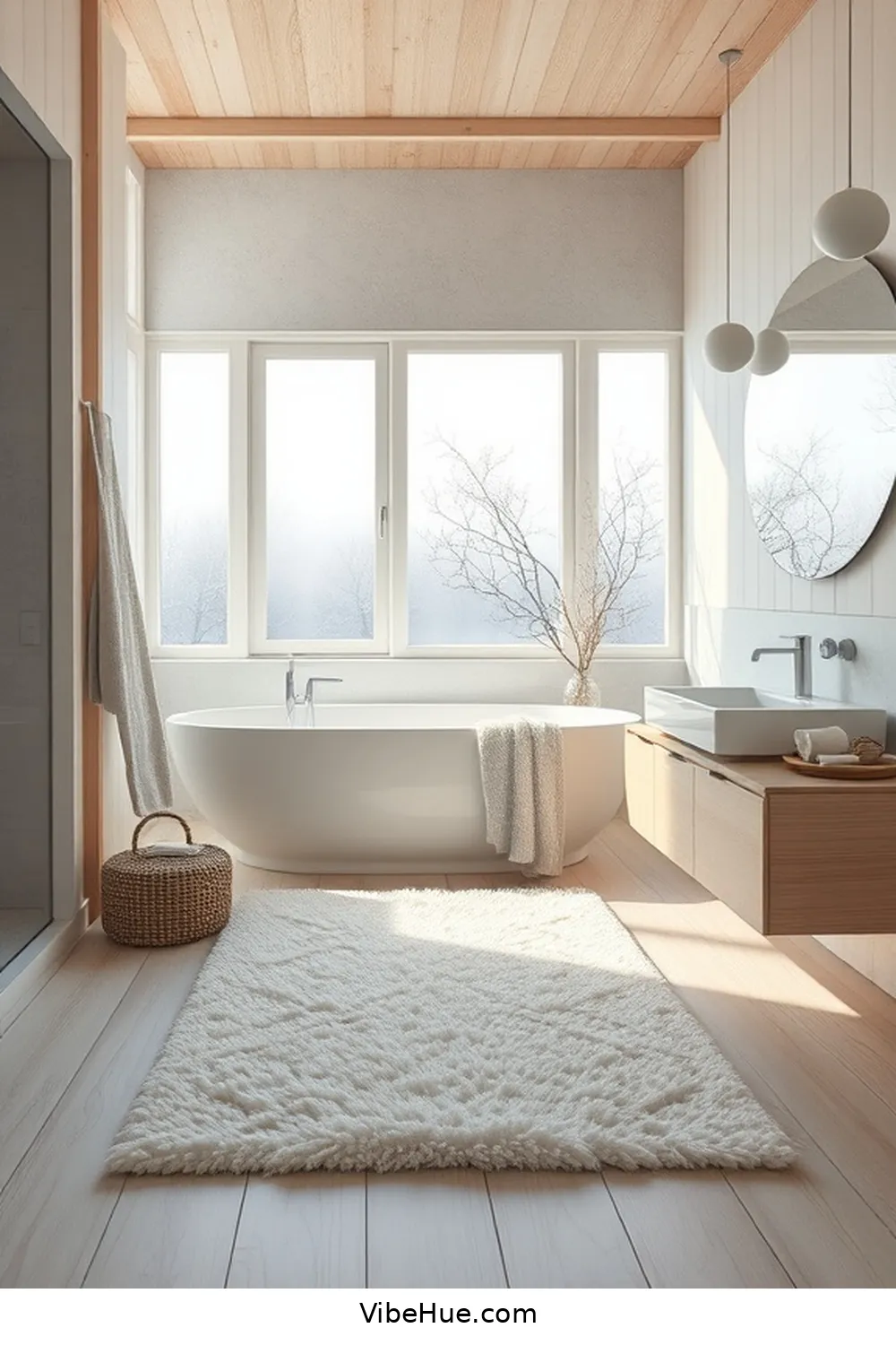 Add Cozy Rugs for 24 Minimalist Winter Bathroom Ideas for Cozy Style