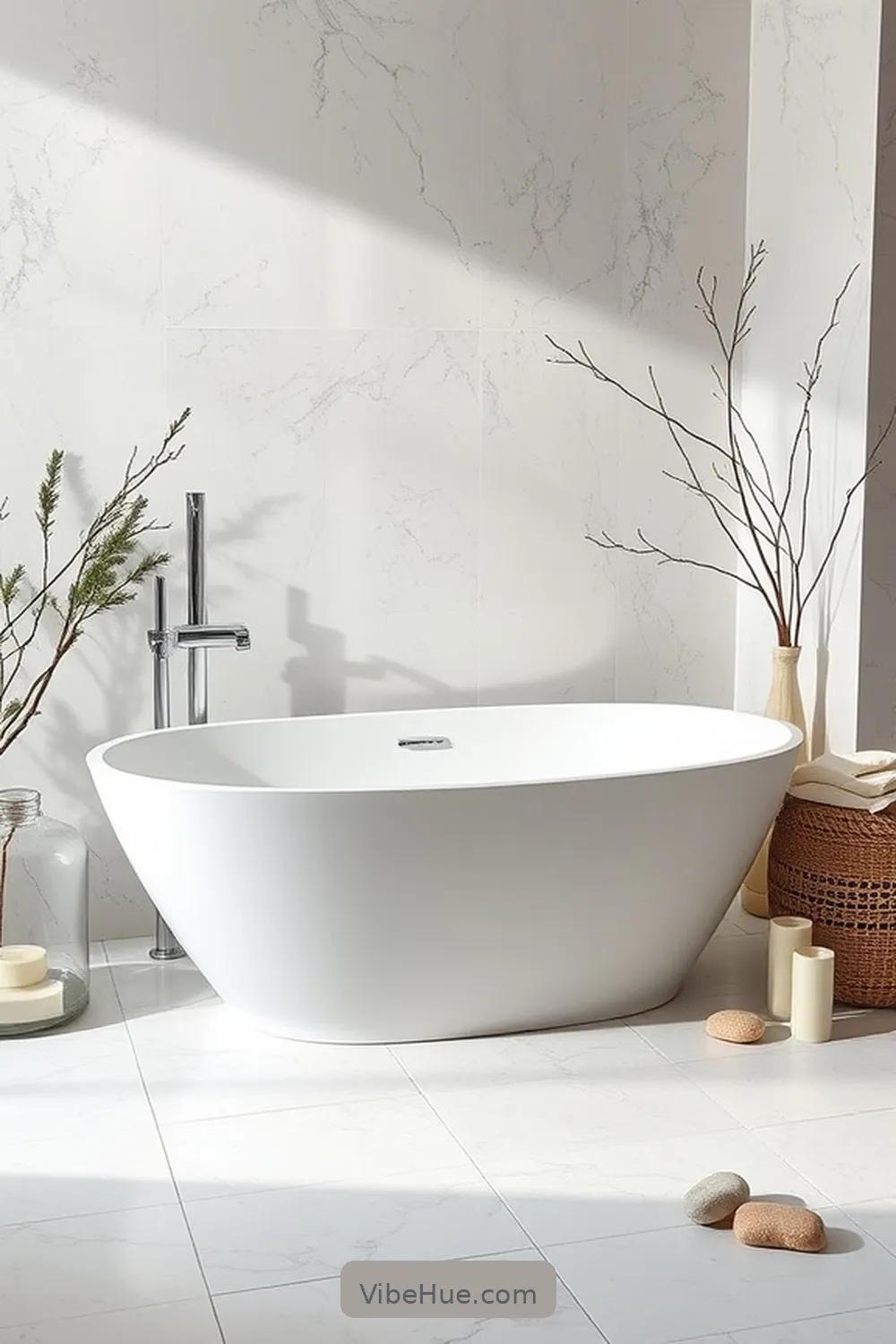 Select an Elegant Bathtub for 24 Minimalist Winter Bathroom Ideas for Cozy Style