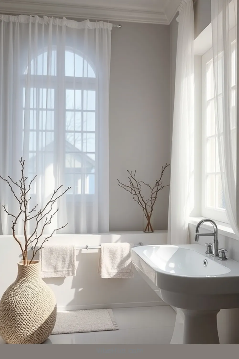Use Simple Window Treatments for 24 Minimalist Winter Bathroom Ideas for Cozy Style