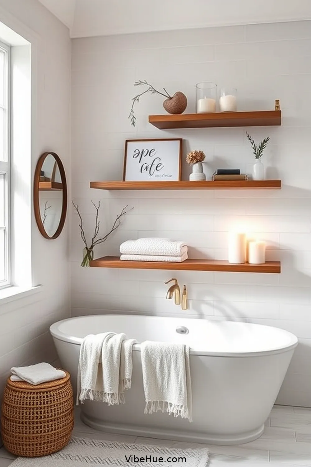 Utilize Floating Shelves for 24 Minimalist Winter Bathroom Ideas for Cozy Style