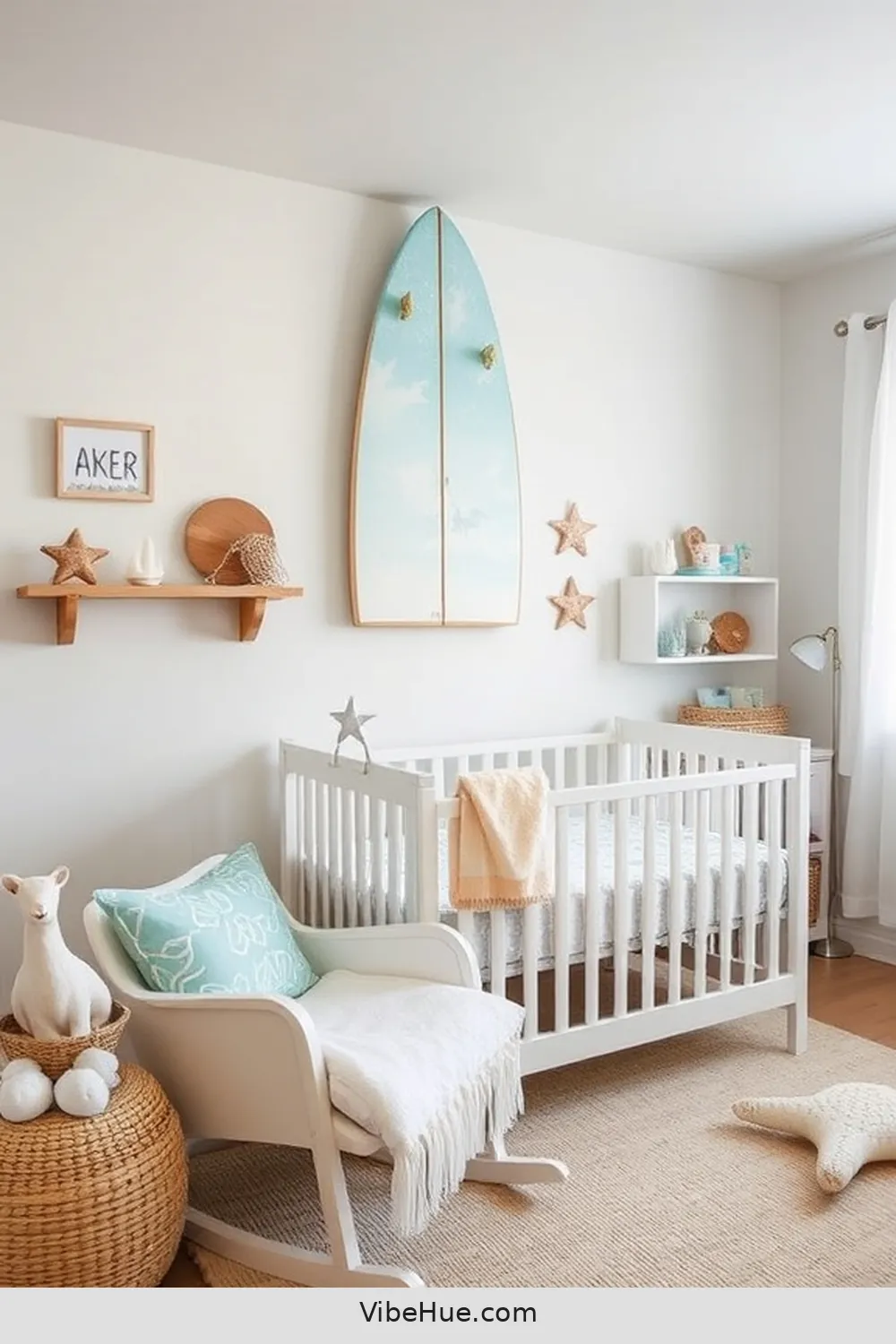 Showcase a Surfboard Accent for 24 Must-Have Decor Tips for Summer Nursery Coastal Style
