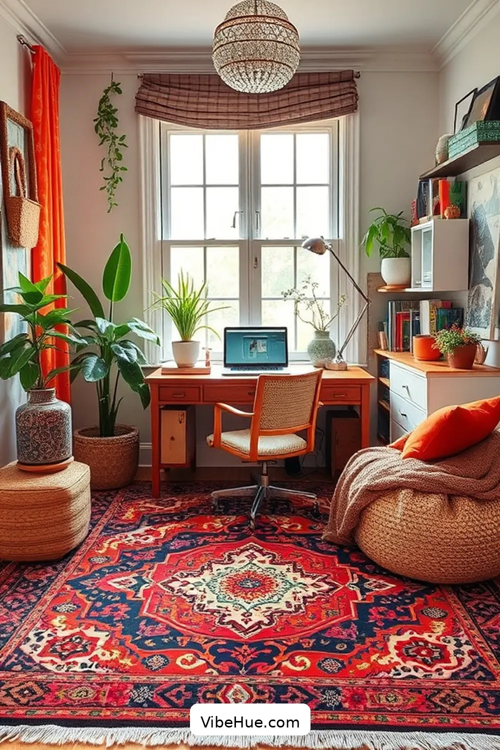 24 Tips for a Bohemian Style Holiday Home Office 13 Add a Statement Rug for 24 Tips for a Bohemian Style Holiday Home Office
