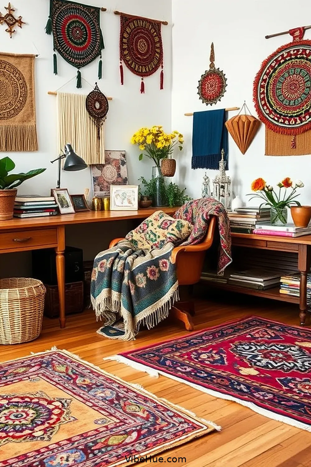 24 Tips for a Bohemian Style Holiday Home Office 24 Incorporate Cultural Textiles for 24 Tips for a Bohemian Style Holiday Home Office