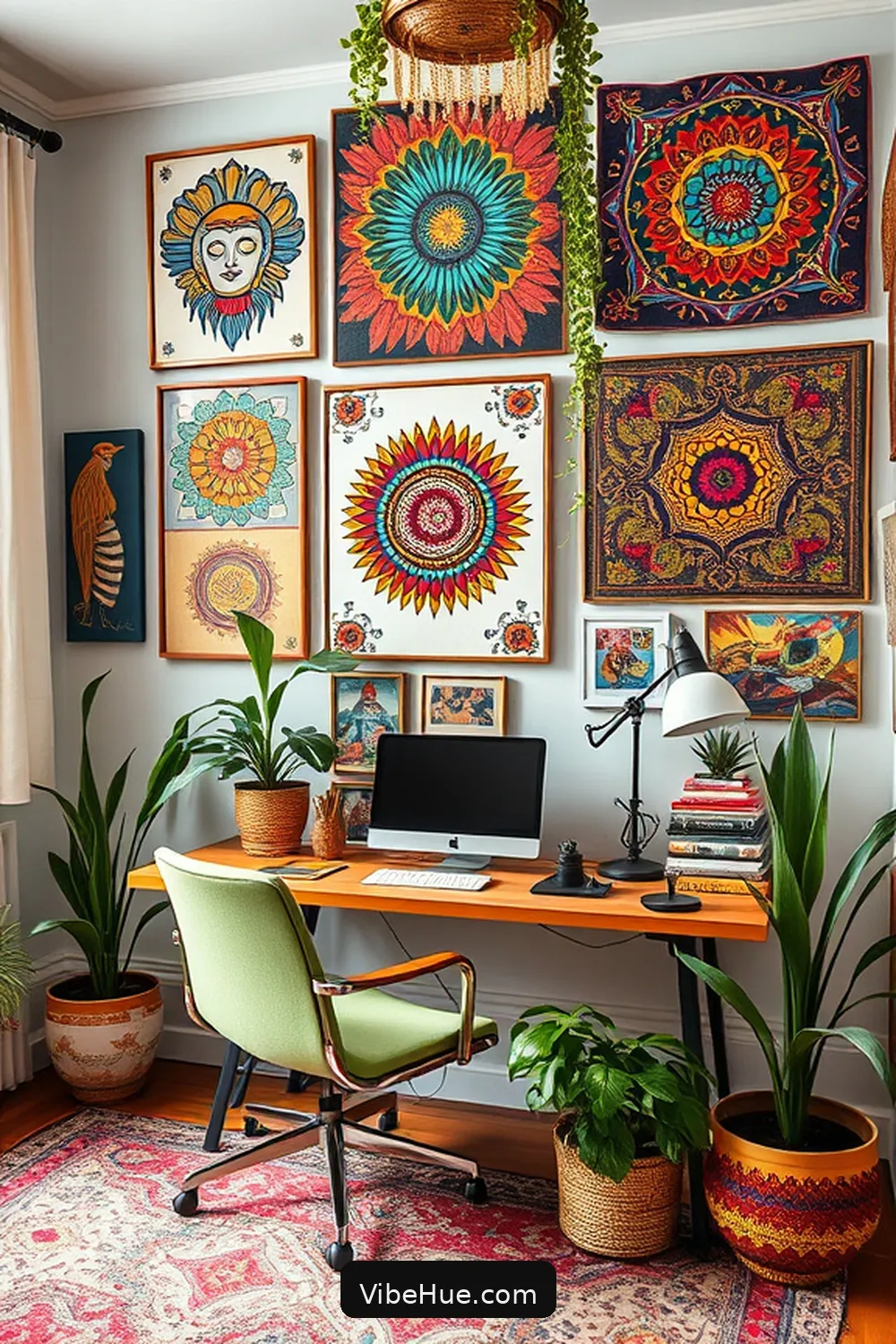 24 Tips for a Bohemian Style Holiday Home Office 18 Opt for Eclectic Wall Art for 24 Tips for a Bohemian Style Holiday Home Office