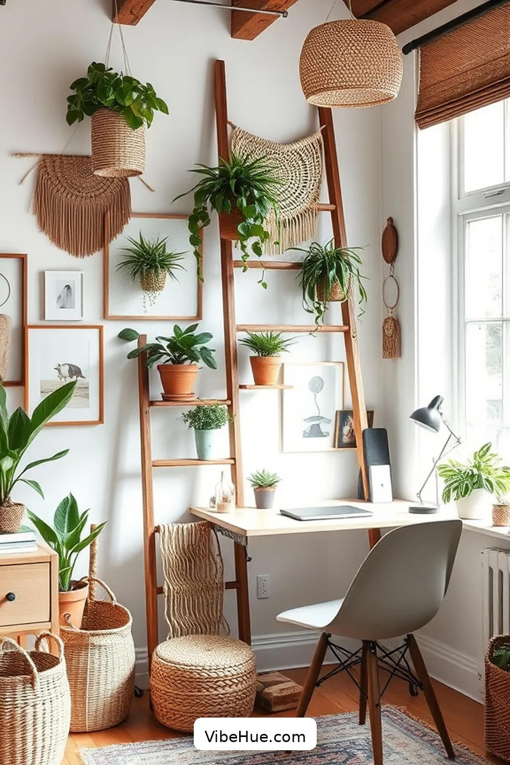 24 Tips for a Bohemian Style Holiday Home Office 22 Use A Decorative Ladder for 24 Tips for a Bohemian Style Holiday Home Office