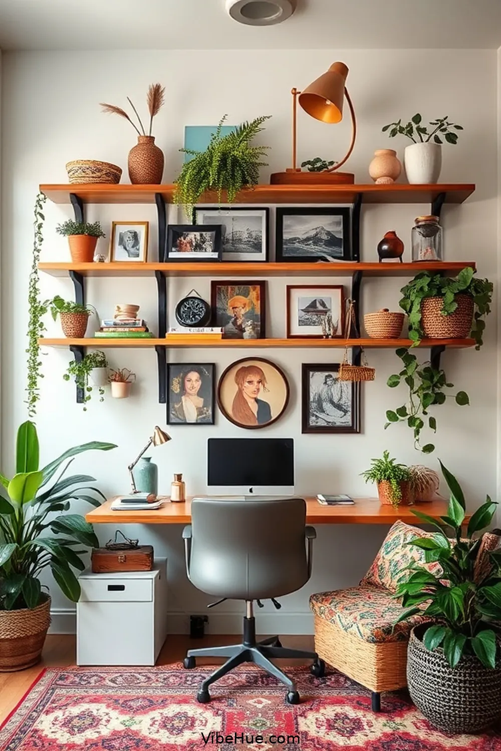 24 Tips for a Bohemian Style Holiday Home Office 16 Use Floating Shelves for Display for 24 Tips for a Bohemian Style Holiday Home Office