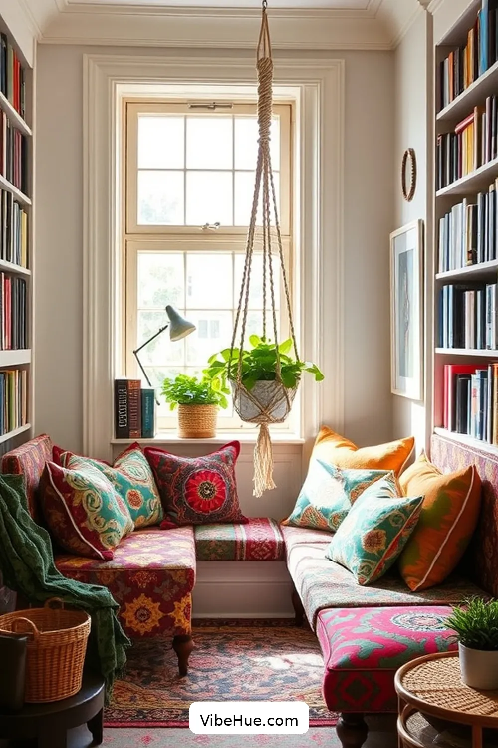 Embrace Vibrant Textiles for 24 Ways to Create a Bohemian Style Summer Library