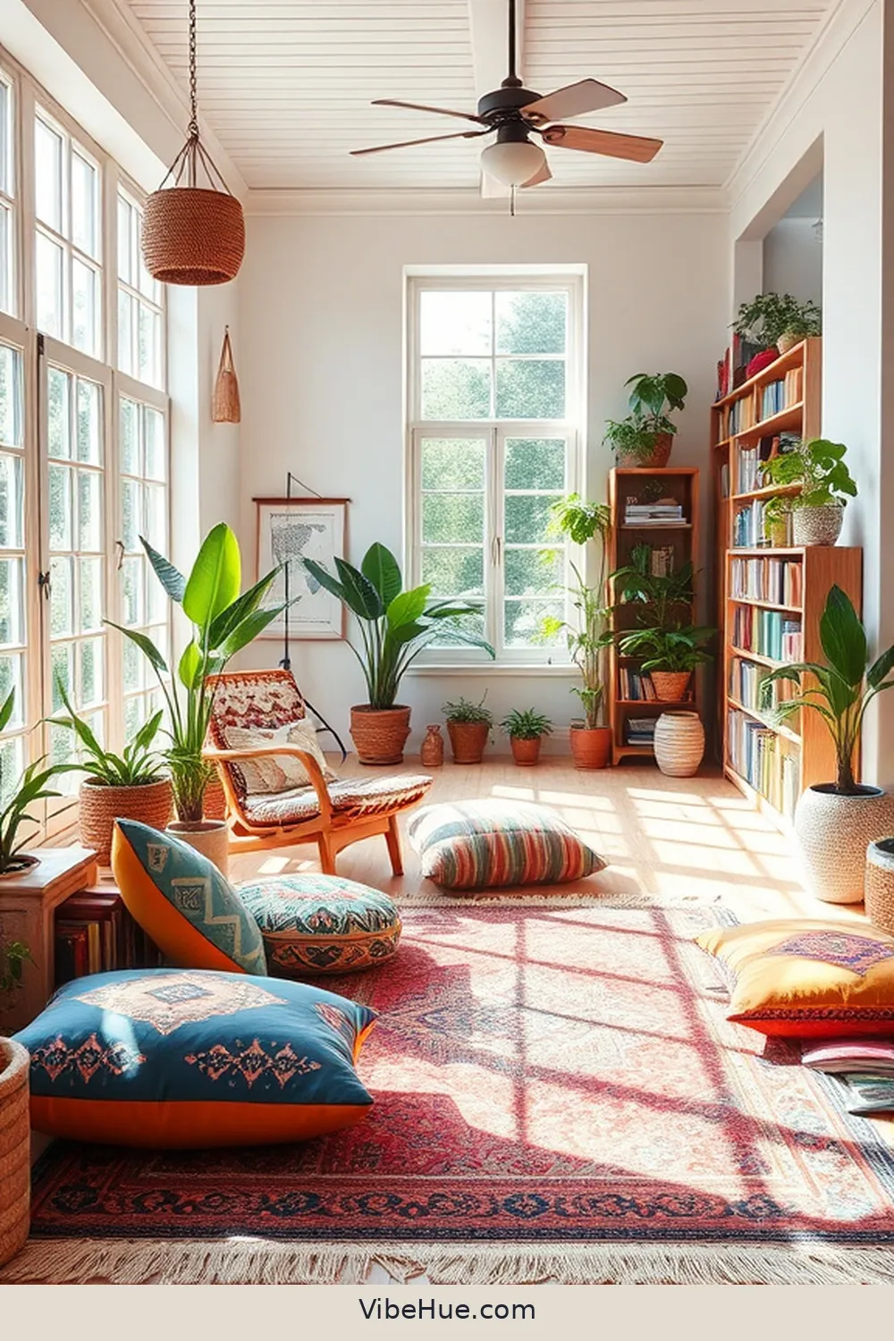 Fill Space With Floor Cushions for 24 Ways to Create a Bohemian Style Summer Library