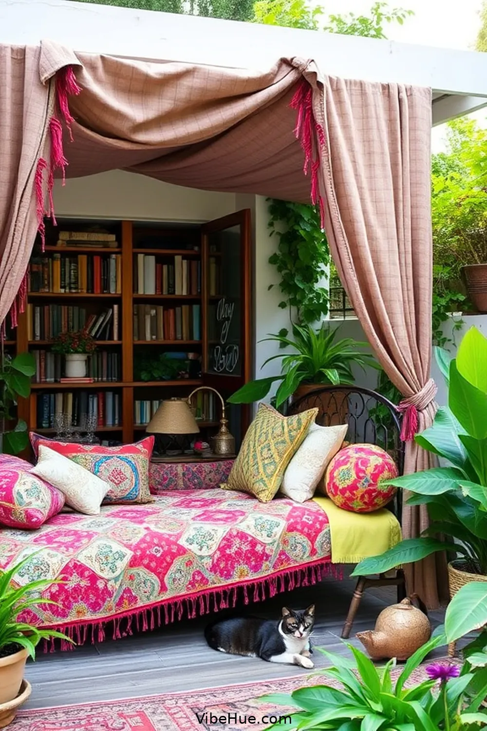 Incorporate a Daybed or Hammock for 24 Ways to Create a Bohemian Style Summer Library