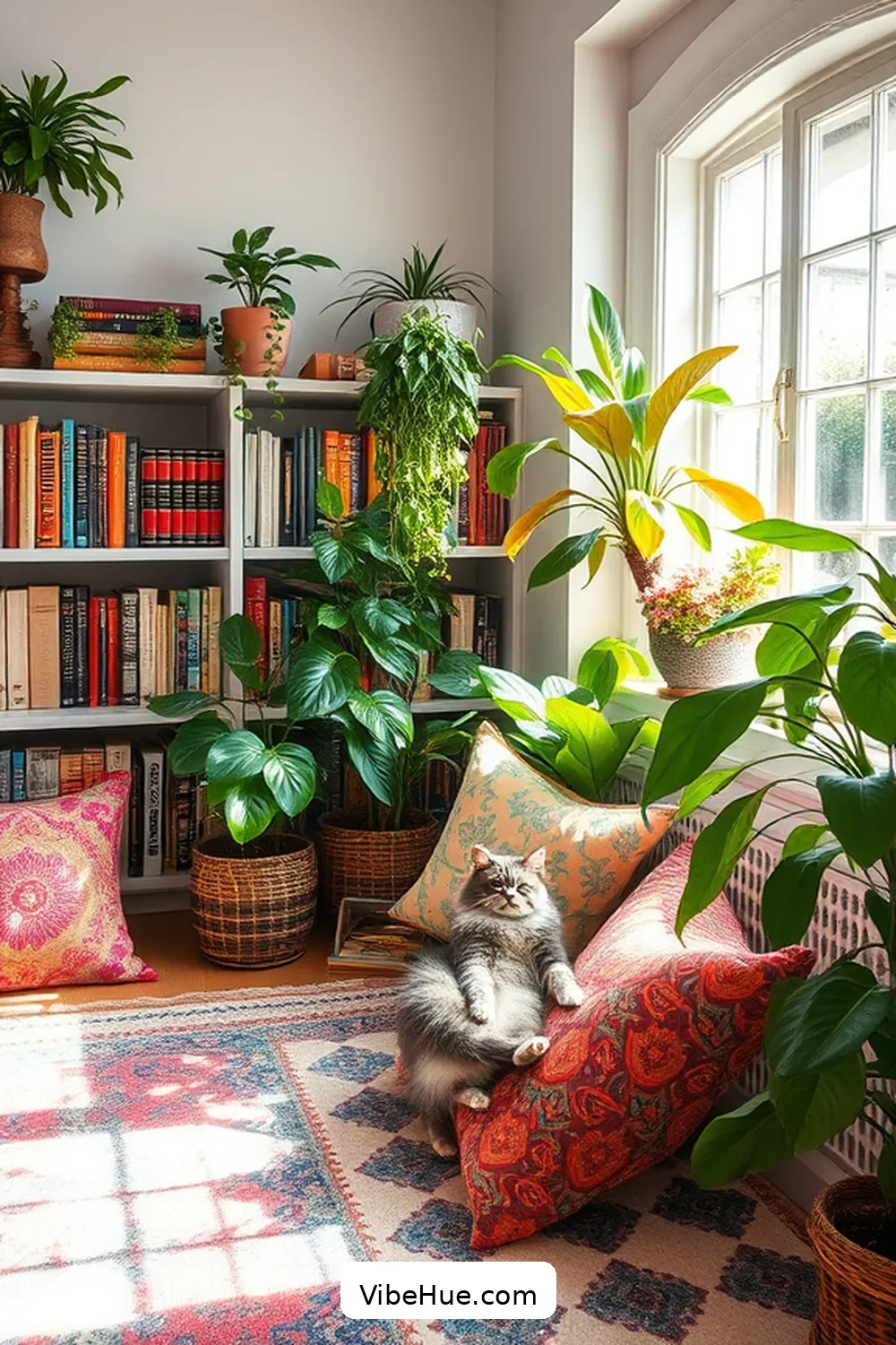 Use Multicolored Throw Pillows for 24 Ways to Create a Bohemian Style Summer Library