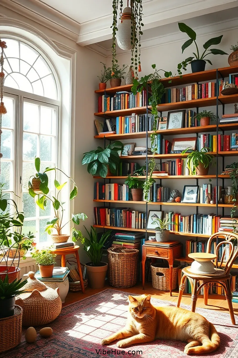 Utilize Floating Shelves for 24 Ways to Create a Bohemian Style Summer Library