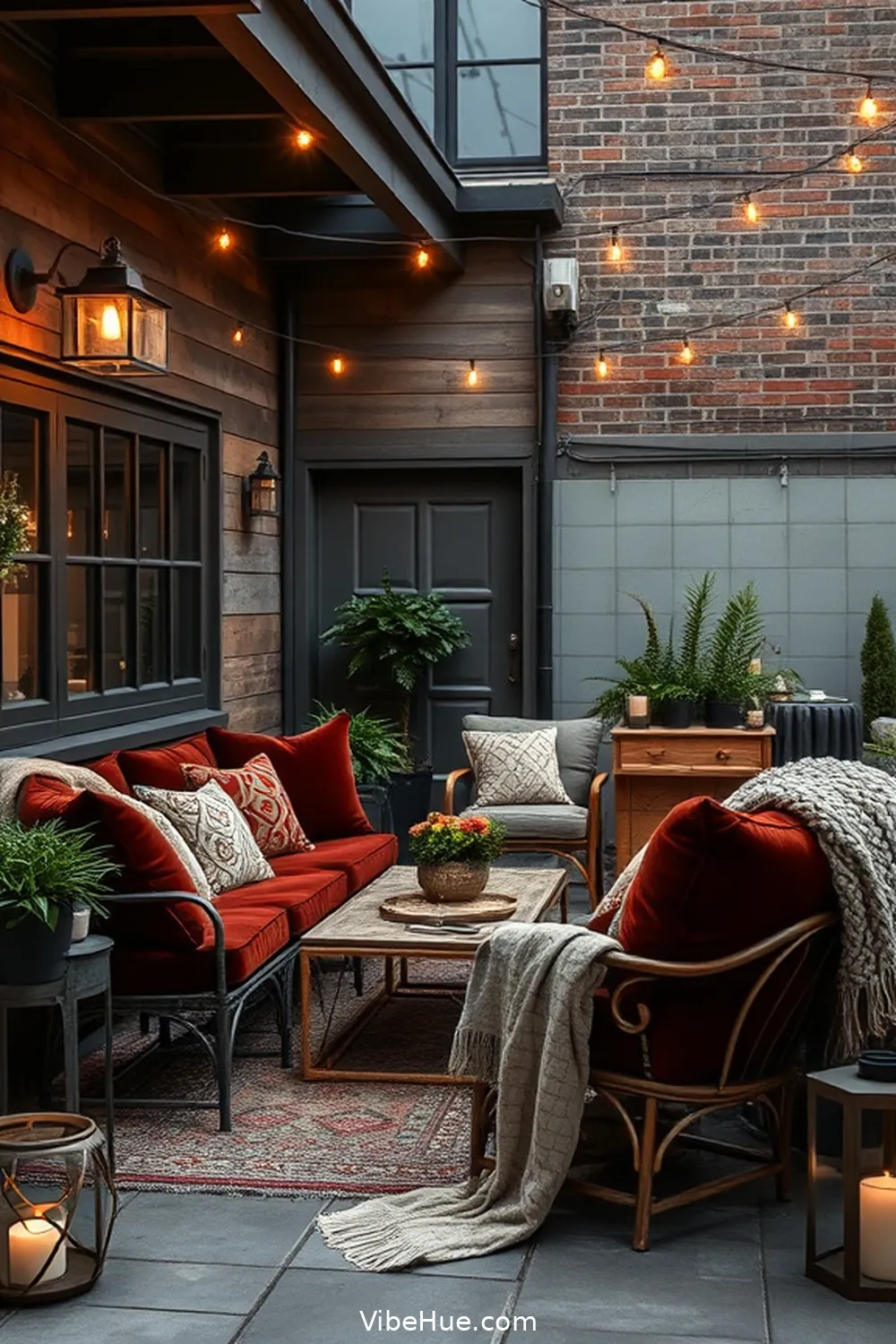 Add Plush Textiles for 24 Ways to Create an Industrial Style Holiday Outdoor Patio