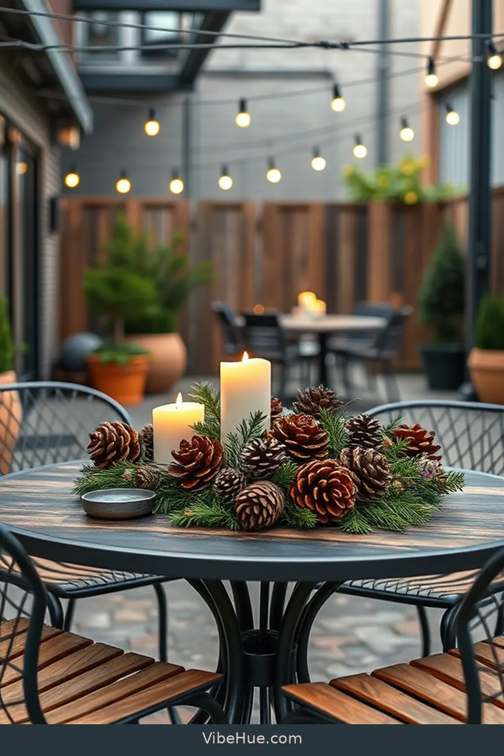Create a Seasonal Centerpiece for 24 Ways to Create an Industrial Style Holiday Outdoor Patio