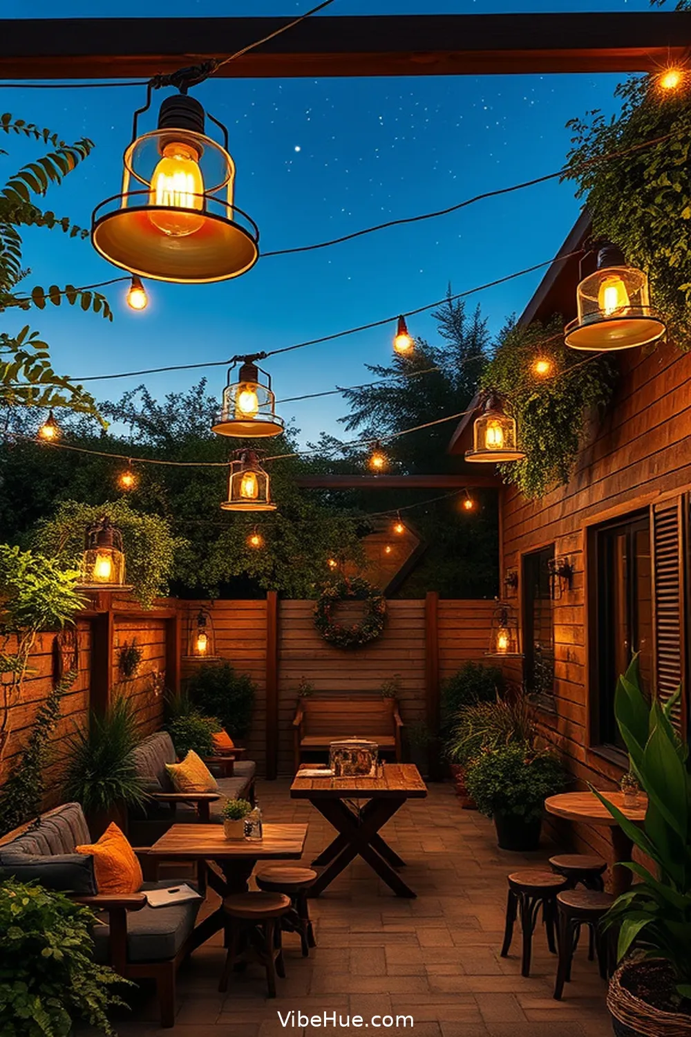 Hang Industrial Pendant Lights for 24 Ways to Create an Industrial Style Holiday Outdoor Patio