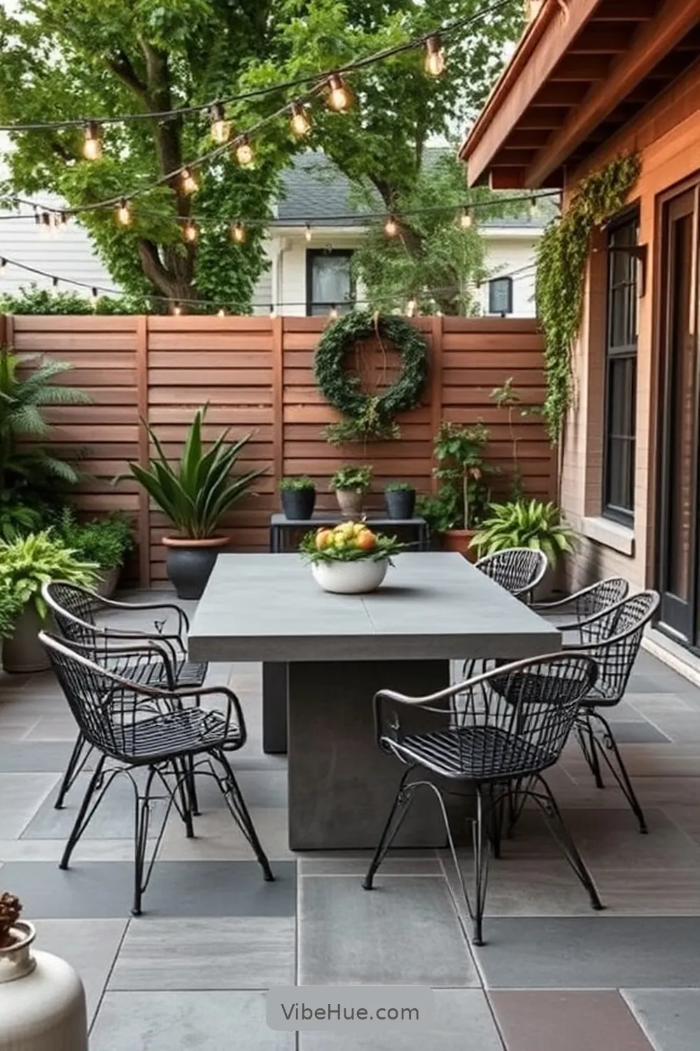 Incorporate a Concrete Table for 24 Ways to Create an Industrial Style Holiday Outdoor Patio