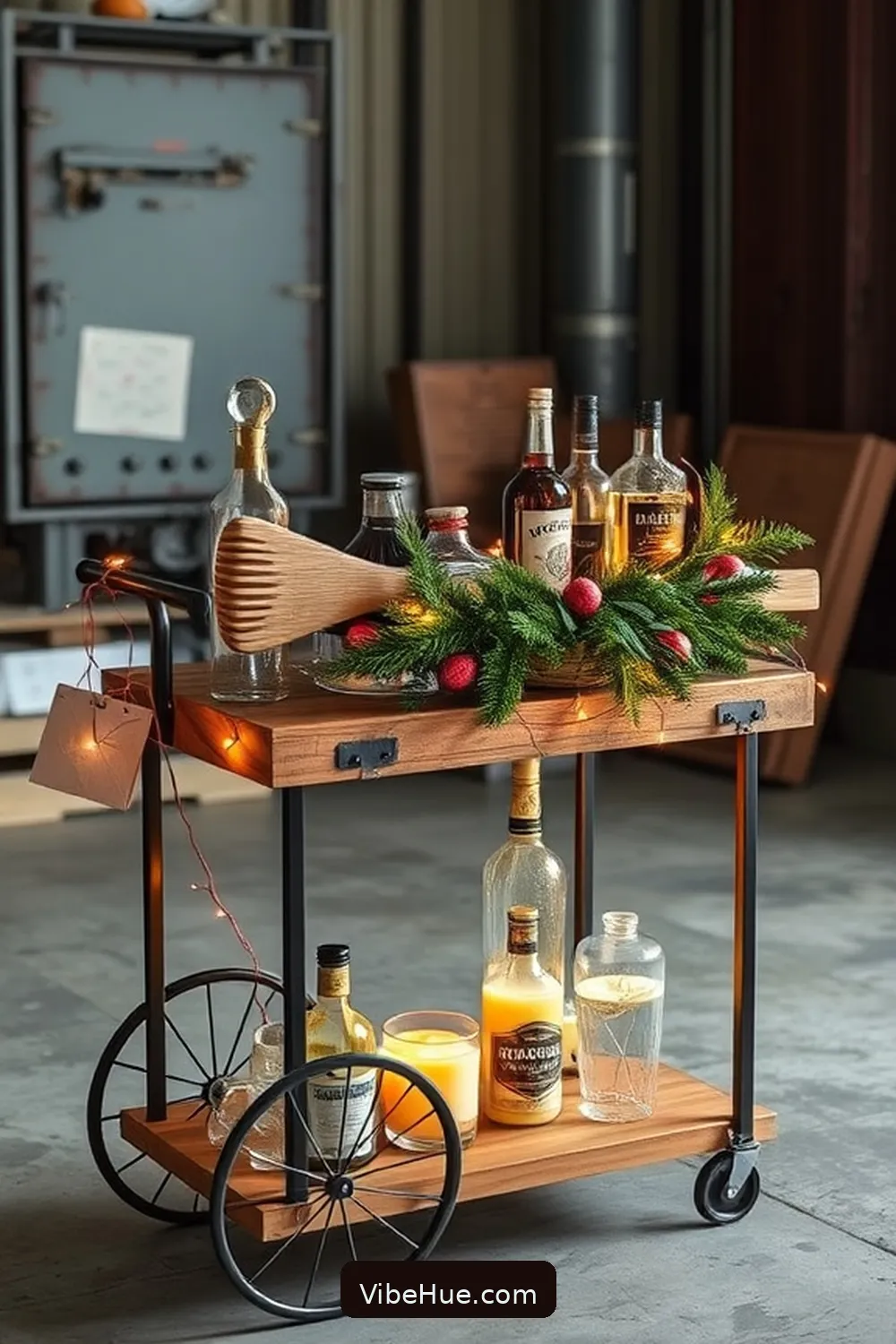 Install a Rustic Bar Cart for 24 Ways to Create an Industrial Style Holiday Outdoor Patio
