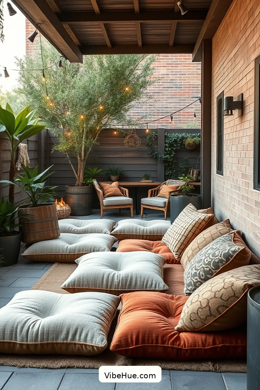Use Oversized Floor Cushions for 24 Ways to Create an Industrial Style Holiday Outdoor Patio