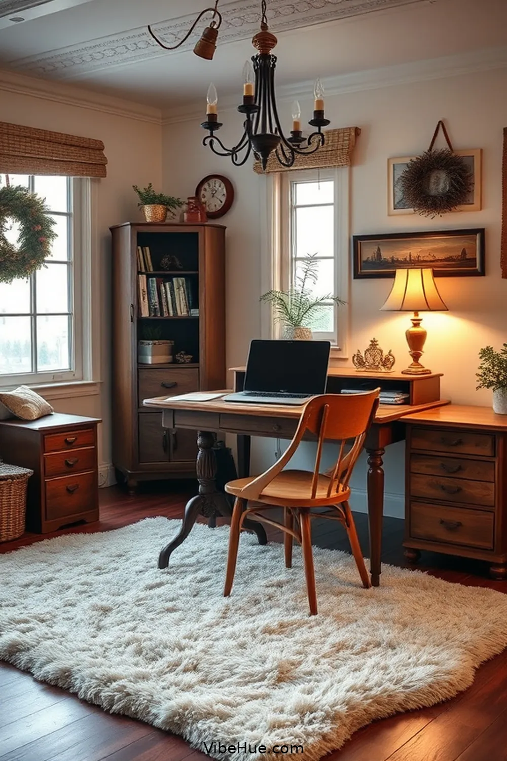 Add a Cozy Area Rug for 25 Cozy Ideas for a Winter Home Office in Traditional Style