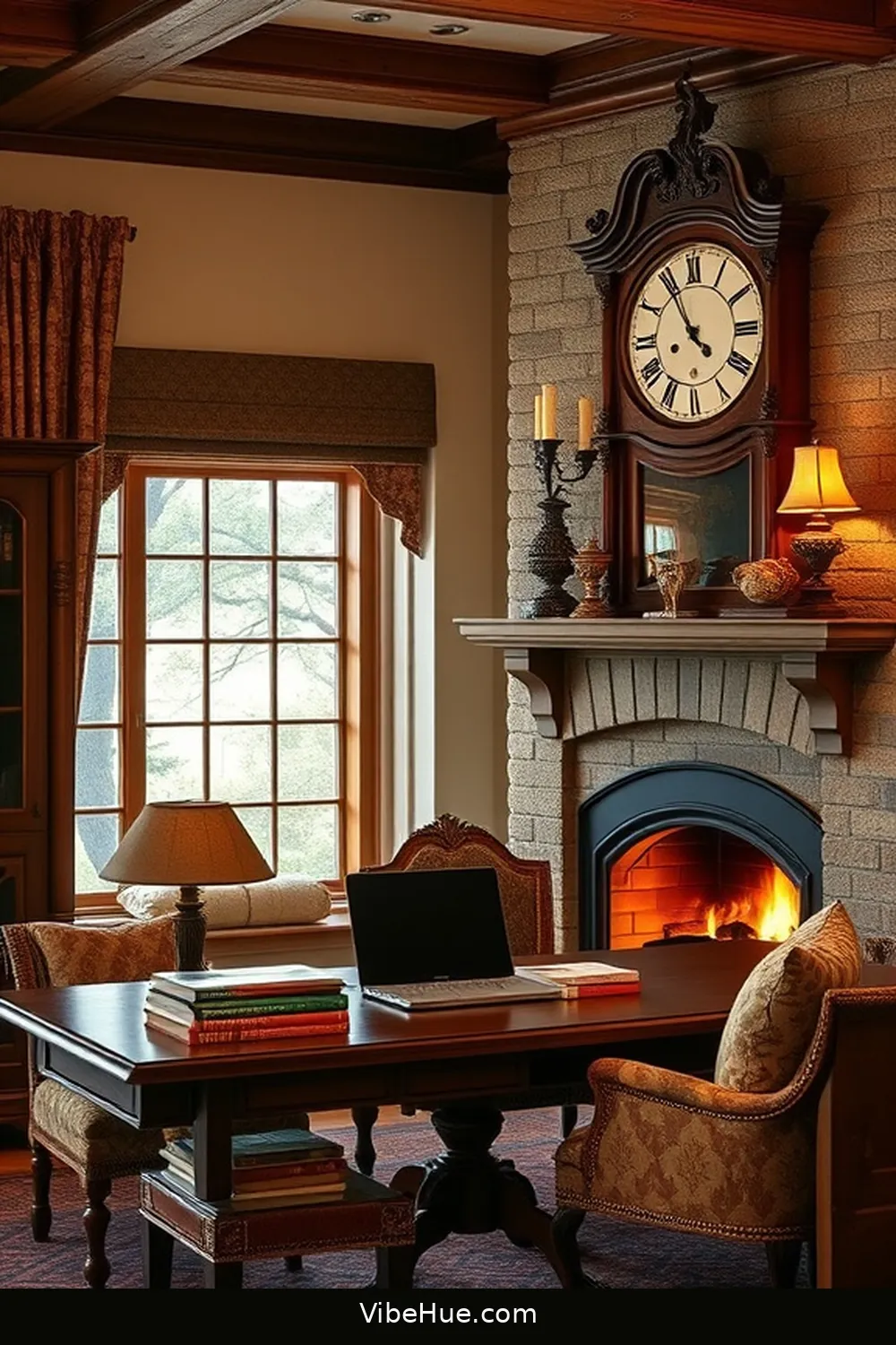 Feature a Traditional Clock for 25 Cozy Ideas for a Winter Home Office in Traditional Style