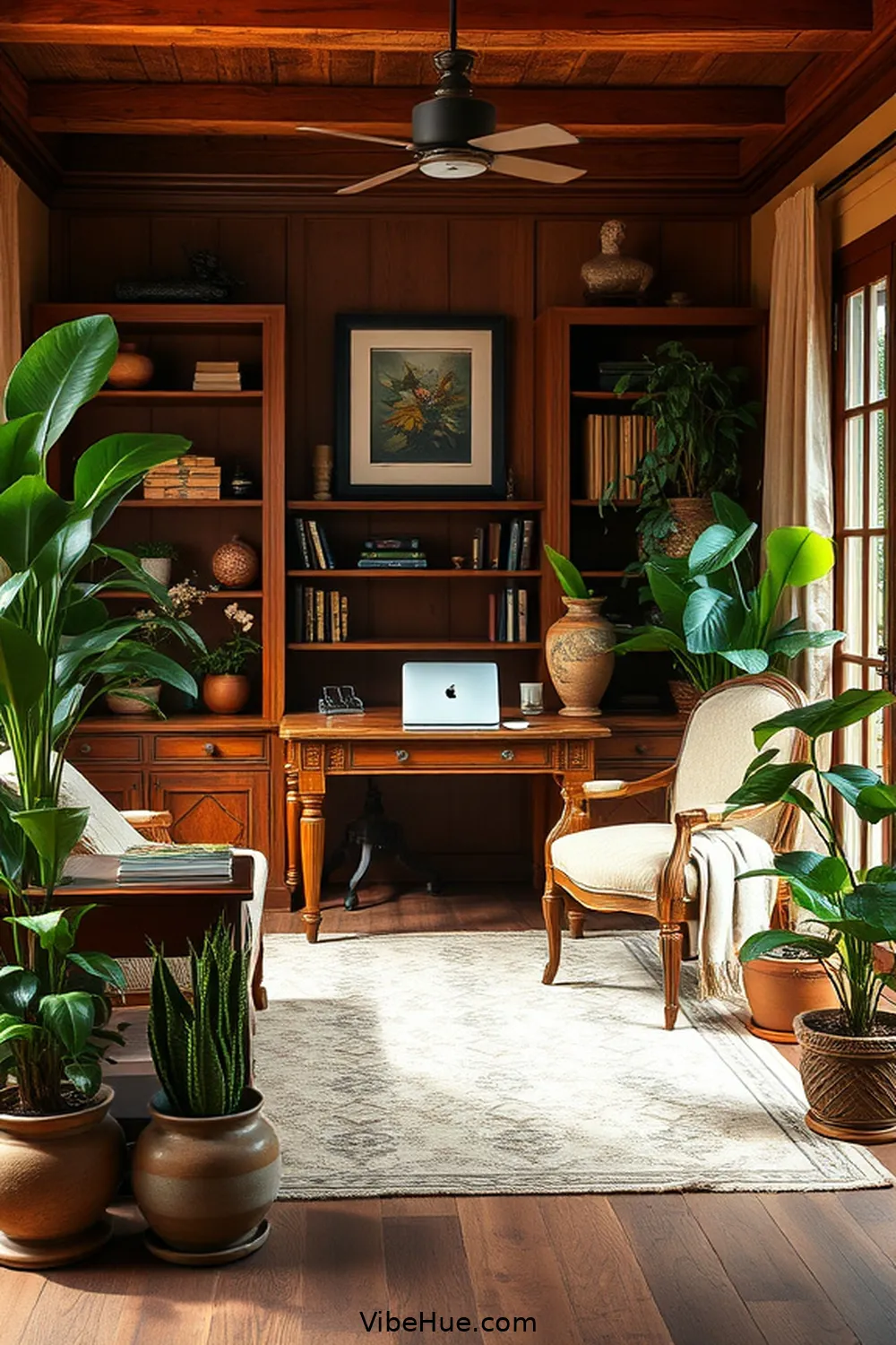 Incorporate Indoor Plants for 25 Cozy Ideas for a Winter Home Office in Traditional Style