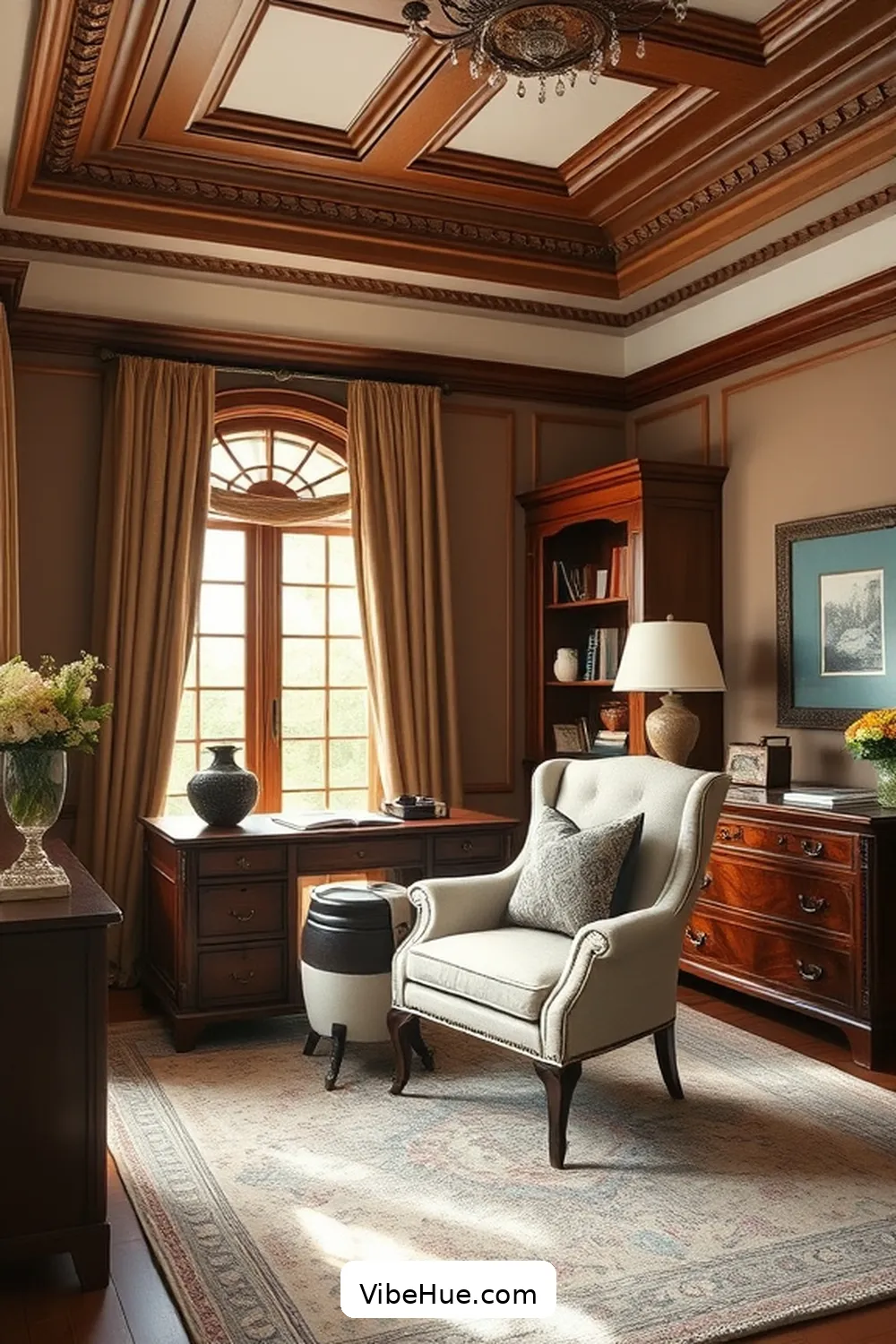 Install Crown Molding for 25 Cozy Ideas for a Winter Home Office in Traditional Style