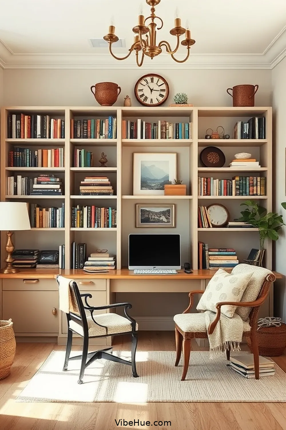 Introduce Open Shelving for 25 Cozy Ideas for a Winter Home Office in Traditional Style