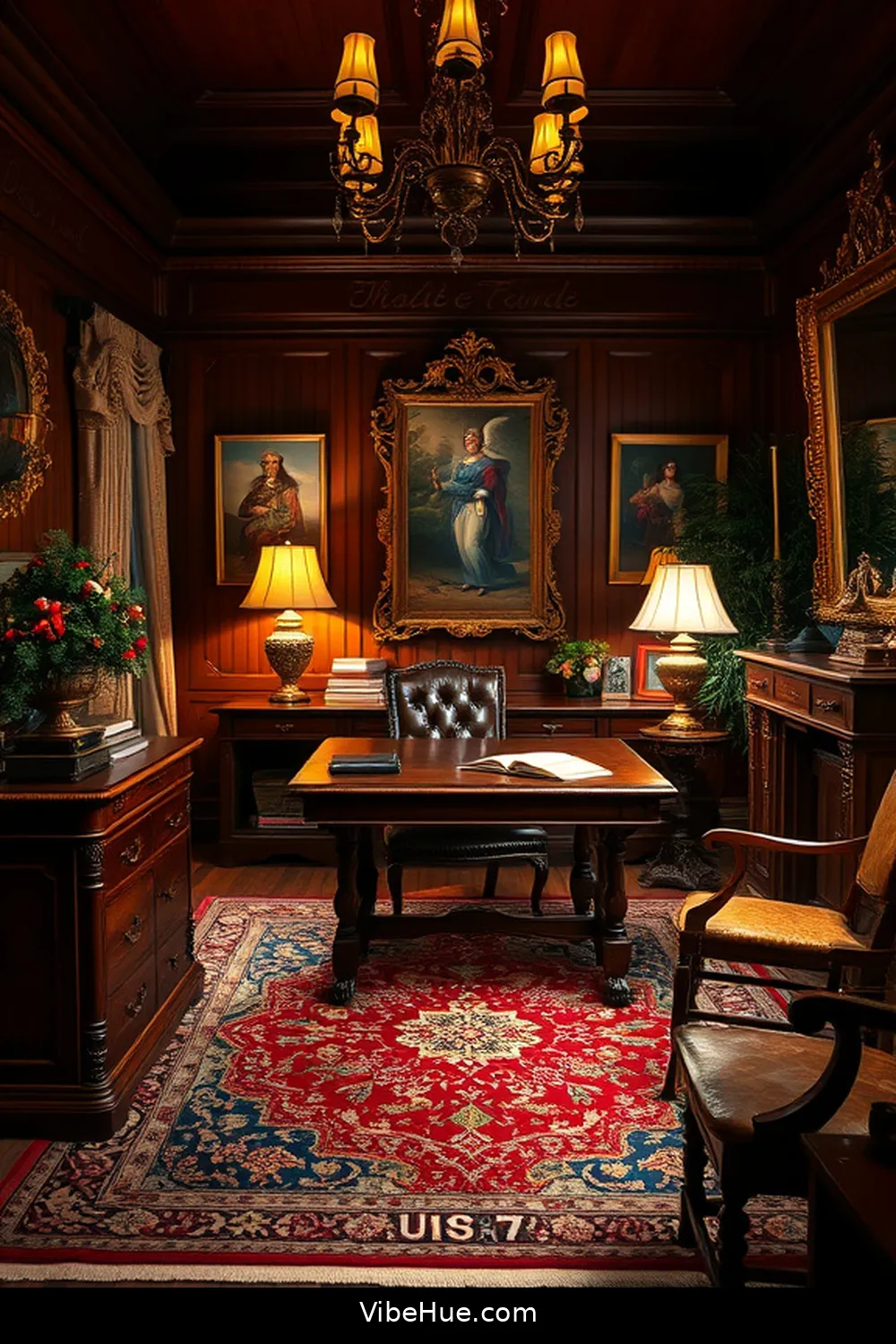 Select Antique Décor Pieces for 25 Cozy Ideas for a Winter Home Office in Traditional Style