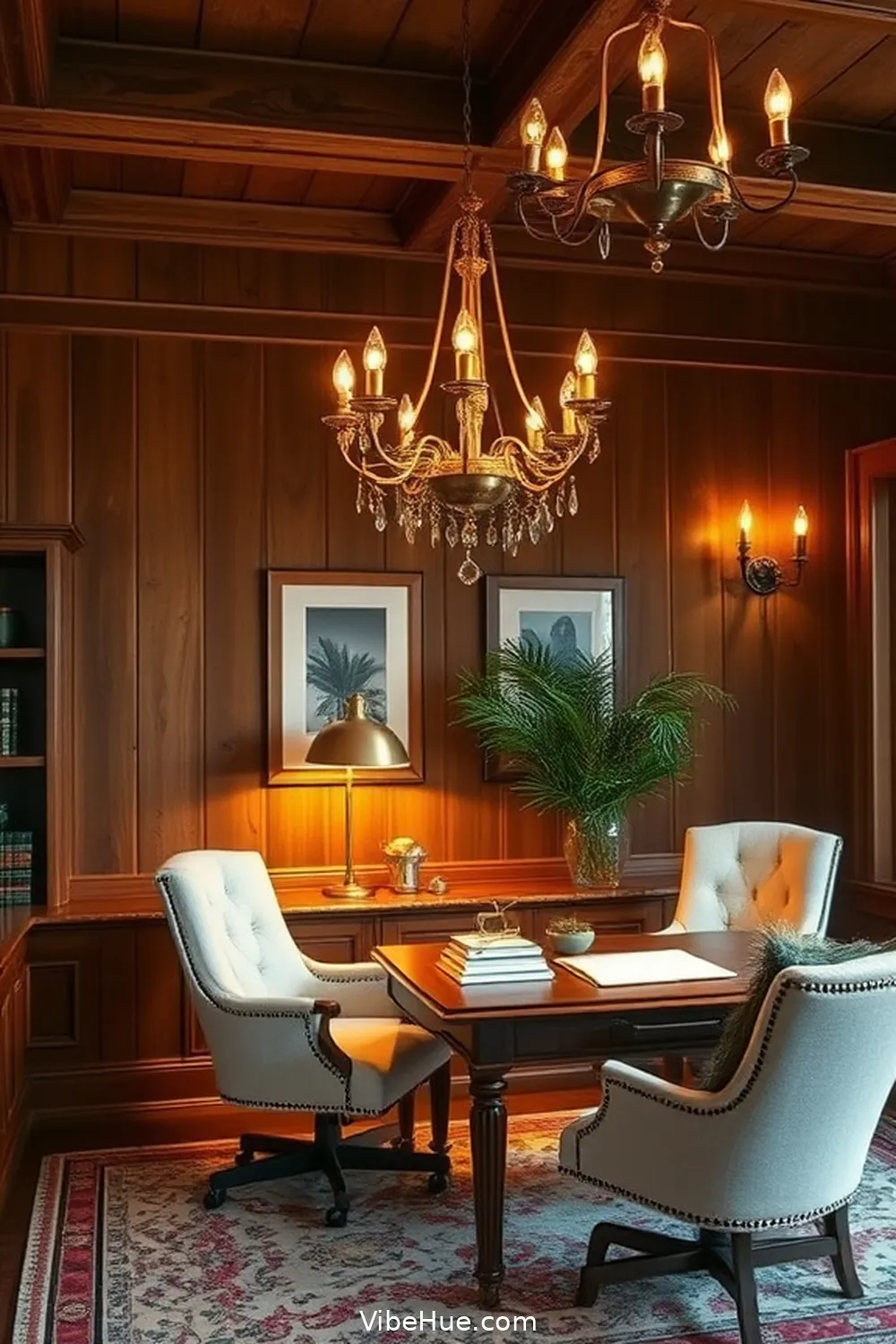 Use Warm Lighting Fixtures for 25 Cozy Ideas for a Winter Home Office in Traditional Style
