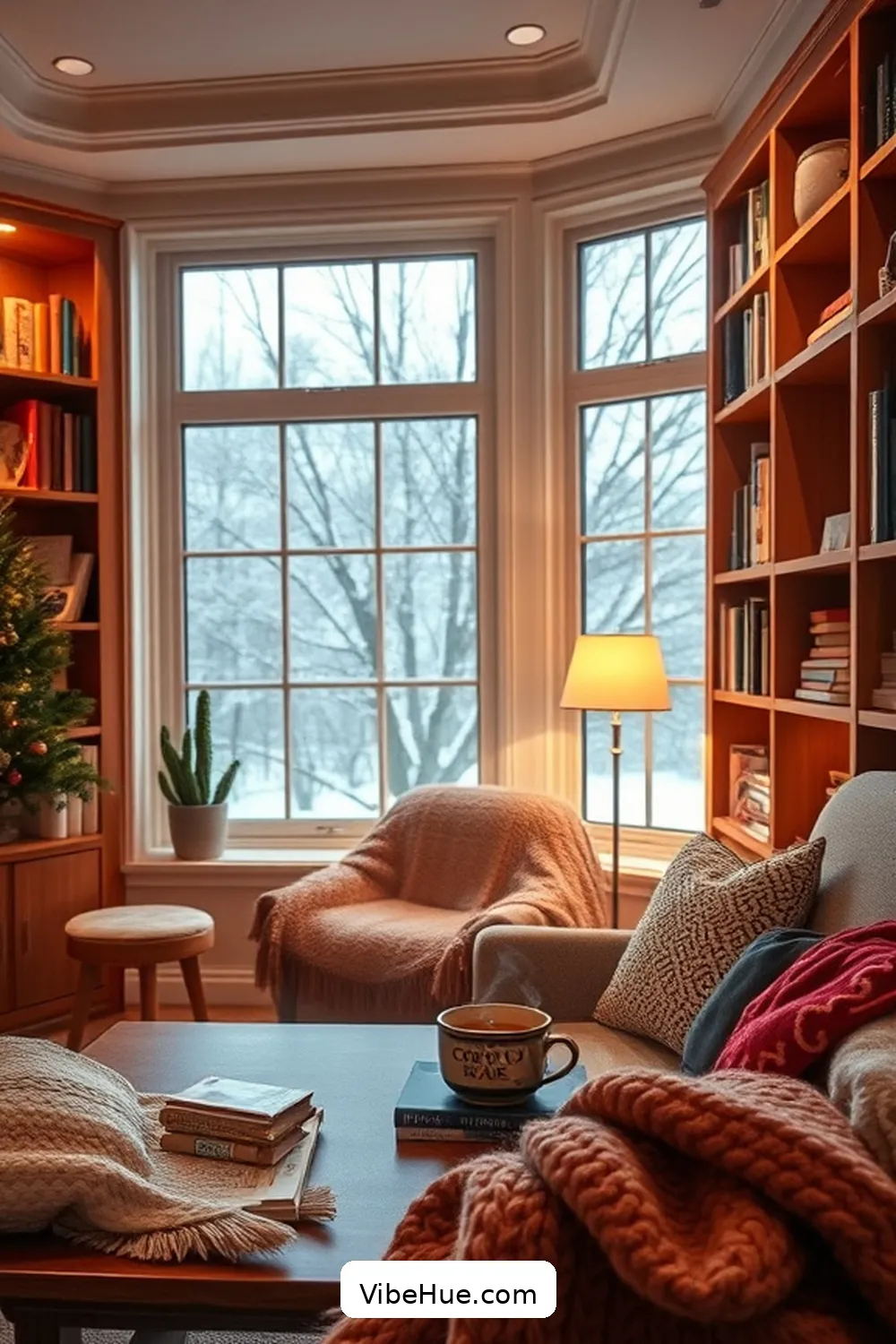 Utilize Built-In Bookshelves for 25 Cozy Ideas for a Winter Home Office in Traditional Style