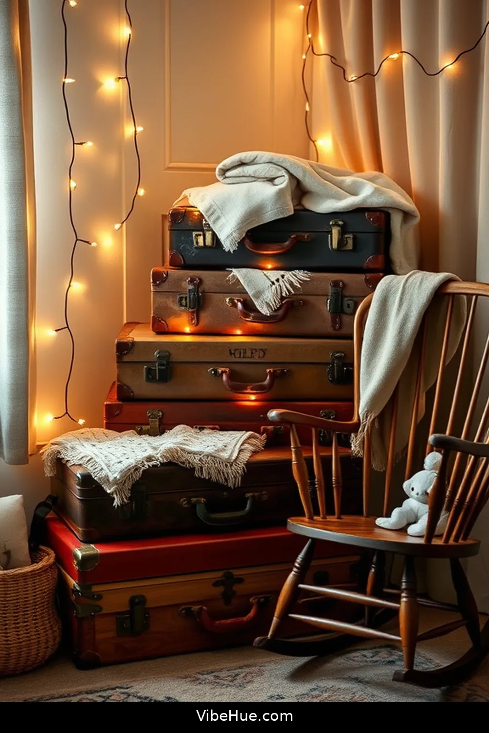 25 Cozy Rustic Style Decor Ideas for Your Holiday Nursery 17 Vintage Suitcases as Storage for 25 Cozy Rustic Style Decor Ideas for Your Holiday Nursery