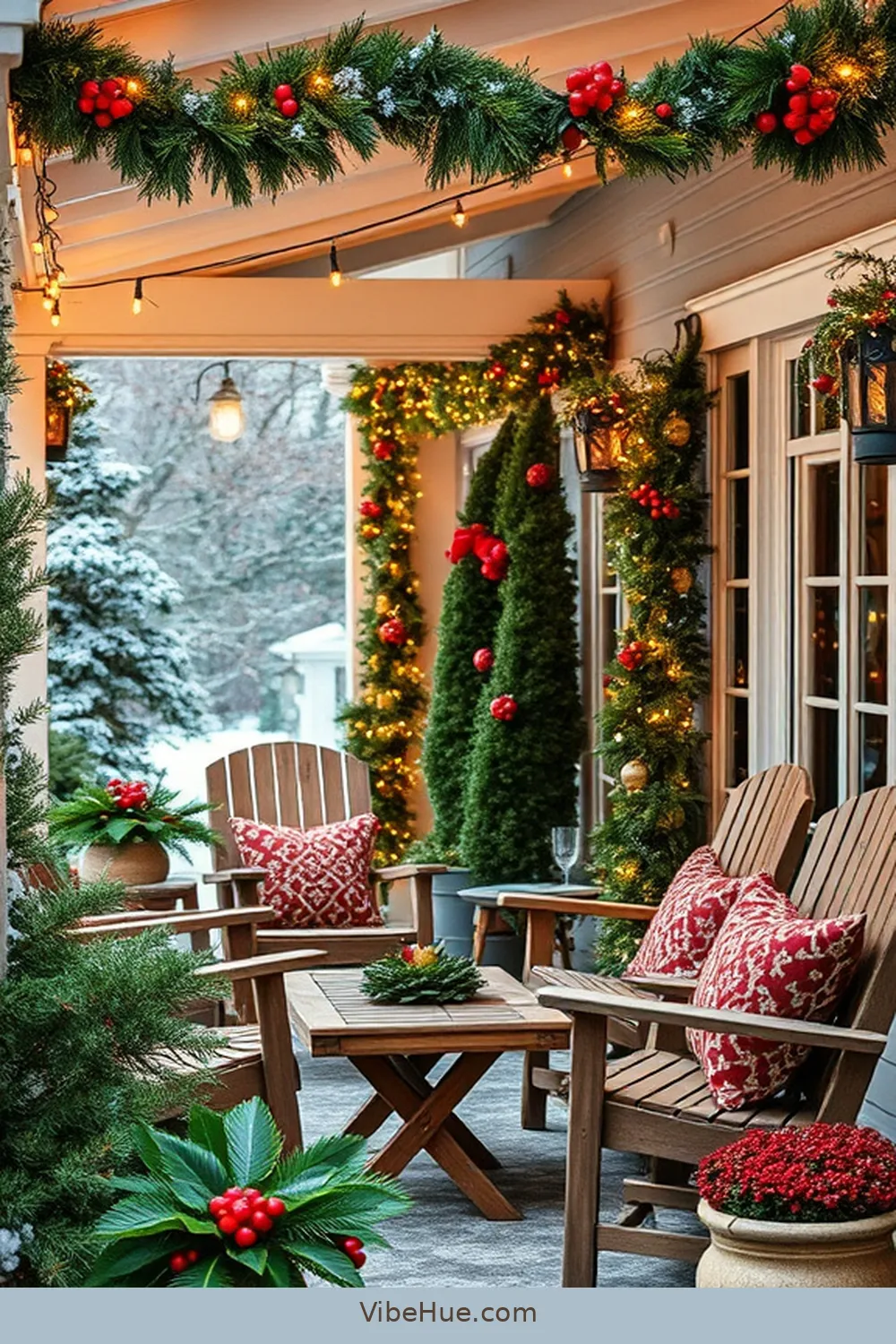 25 Essential Tips for a Cozy Winter Outdoor Patio in Traditional Style 10 Decorate With Classic Holiday Garlands for 25 Essential Tips for a Cozy Winter Outdoor Patio in Traditional Style