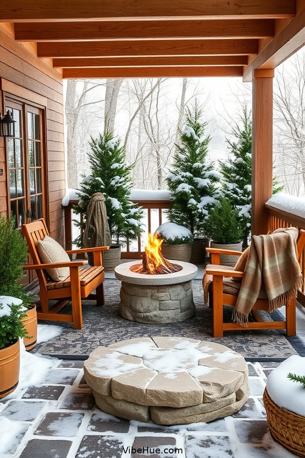 25 Essential Tips for a Cozy Winter Outdoor Patio in Traditional Style 9 Utilize Natural Materials for 25 Essential Tips for a Cozy Winter Outdoor Patio in Traditional Style