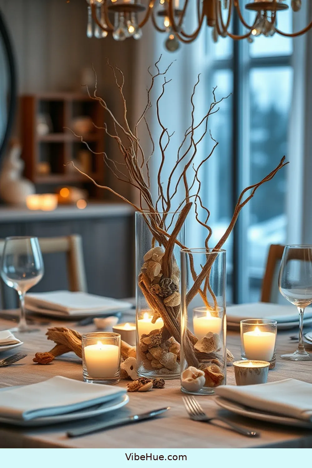 Use Beach-Inspired Centerpieces for 25 Tips for a Coastal Style Winter Dining Room