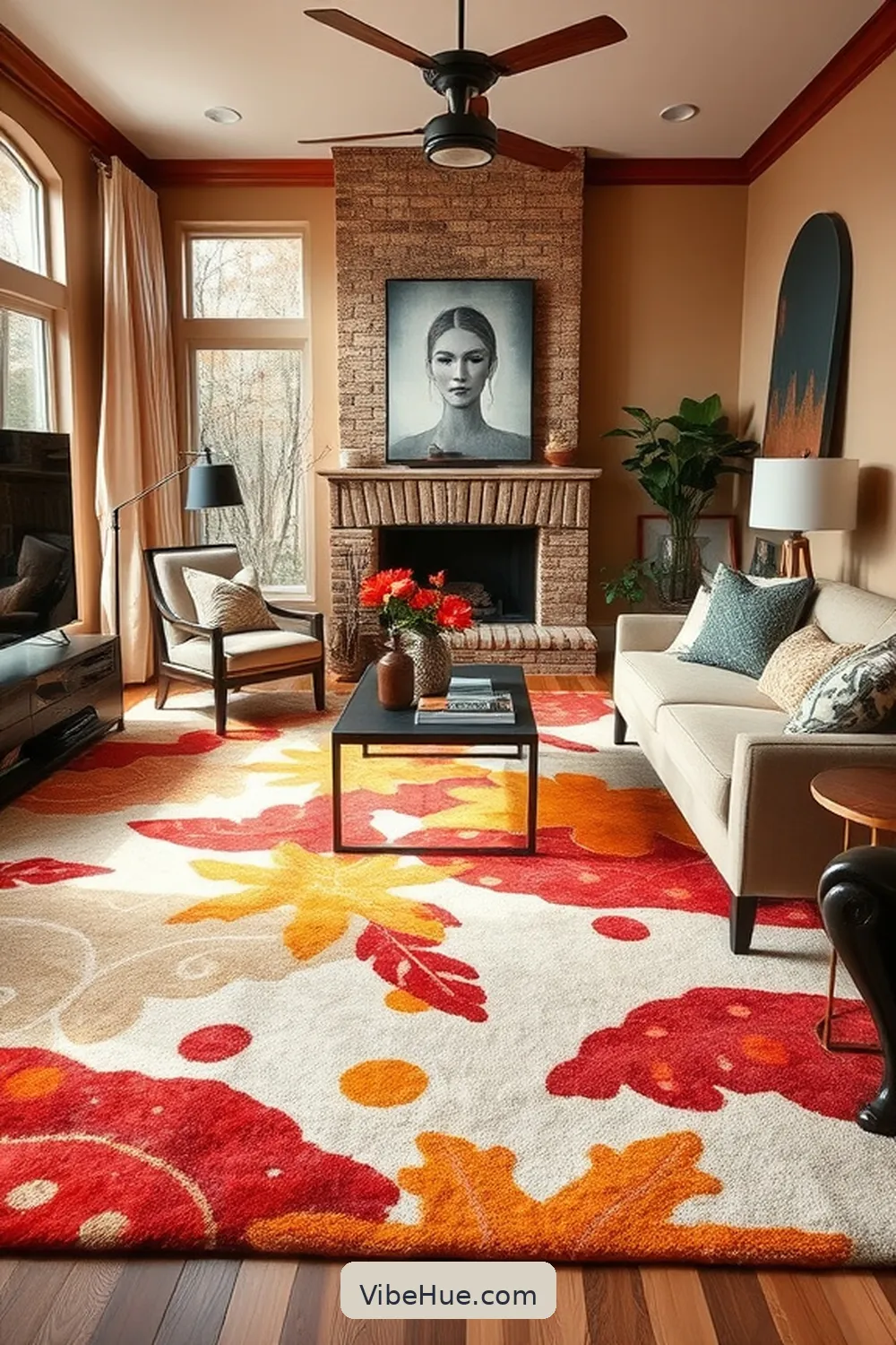 25 Ways to Create a Contemporary Fall Living Room Style 4 Choose a Statement Area Rug for 25 Ways to Create a Contemporary Fall Living Room Style