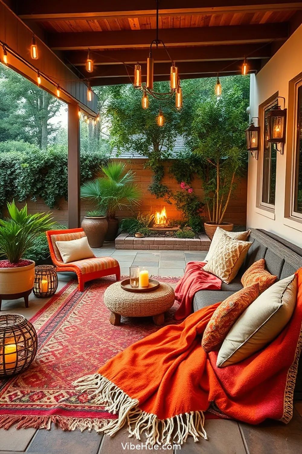 Add Warmth With Blankets and Pillows for 25 Ways to Create a Holiday Outdoor Patio in Mid Century Modern Style