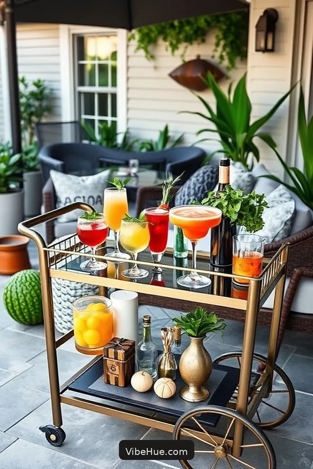 Build a Stylish Bar Cart for 25 Ways to Create a Holiday Outdoor Patio in Mid Century Modern Style