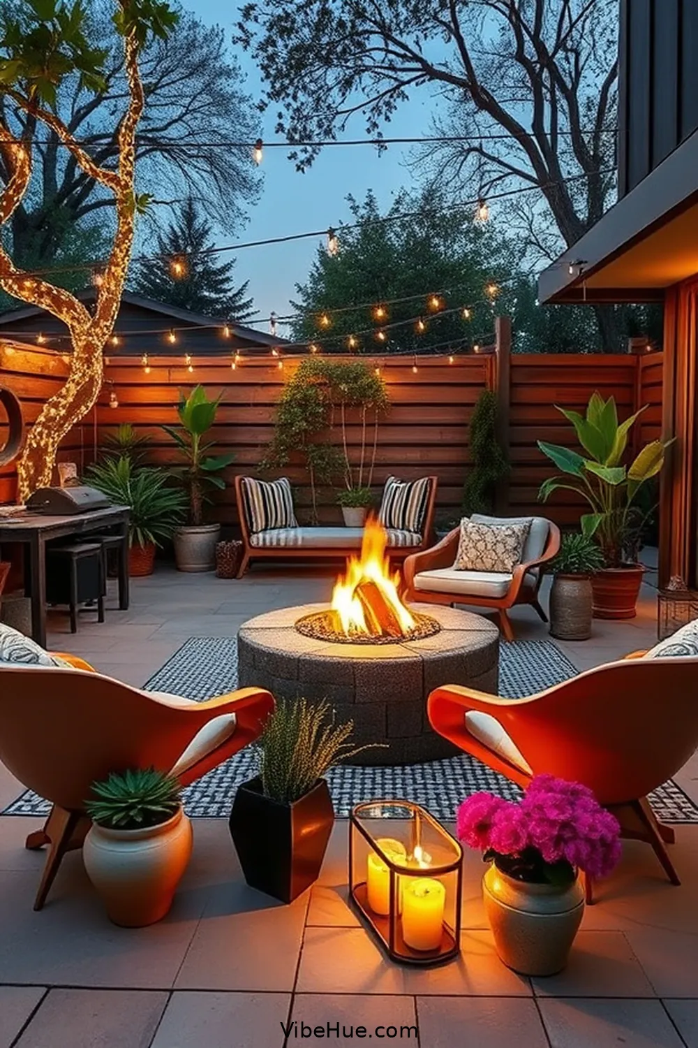 Install a Fire Pit With Style for 25 Ways to Create a Holiday Outdoor Patio in Mid Century Modern Style