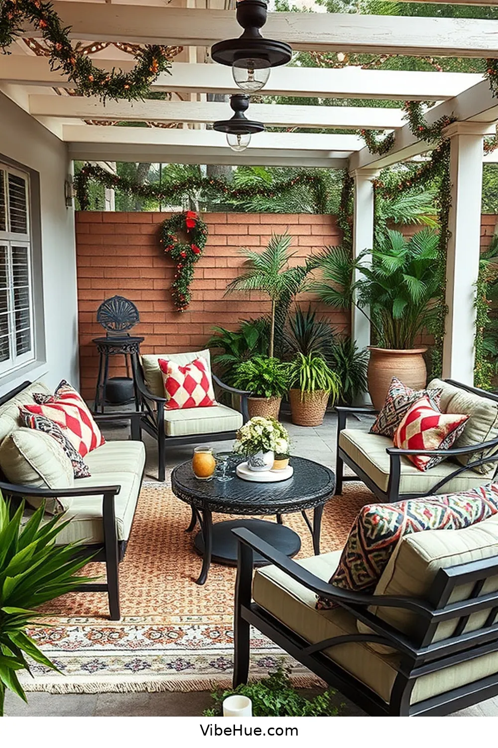 Layer Textures With Cushions for 25 Ways to Create a Holiday Outdoor Patio in Mid Century Modern Style