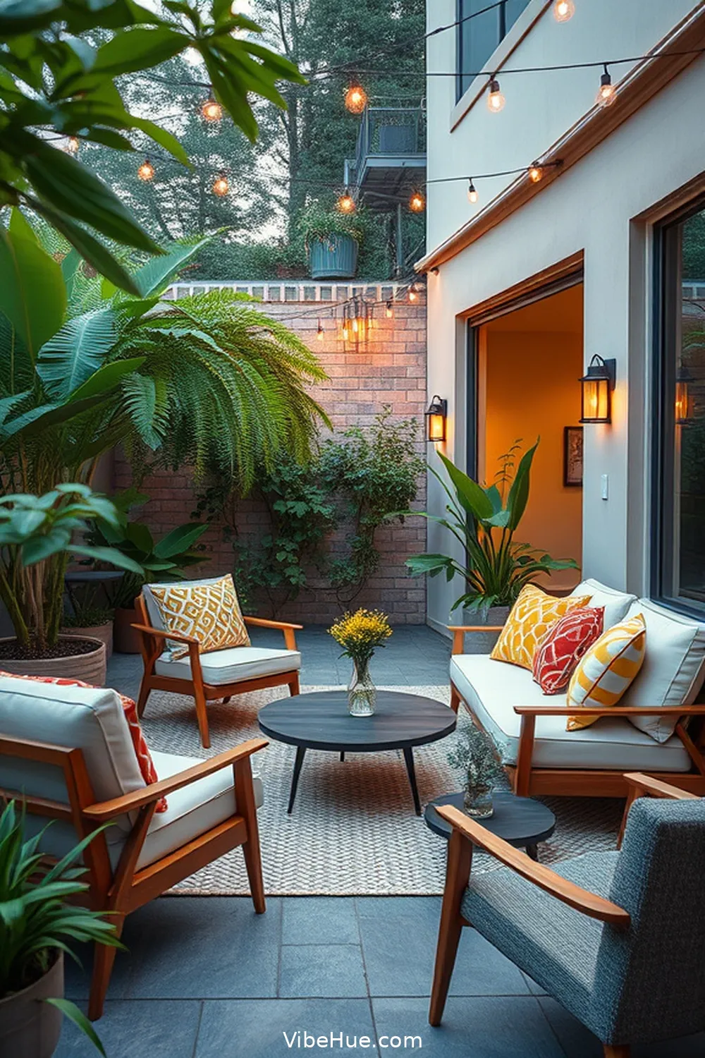 Set Up an Outdoor Lounge Area for 25 Ways to Create a Holiday Outdoor Patio in Mid Century Modern Style