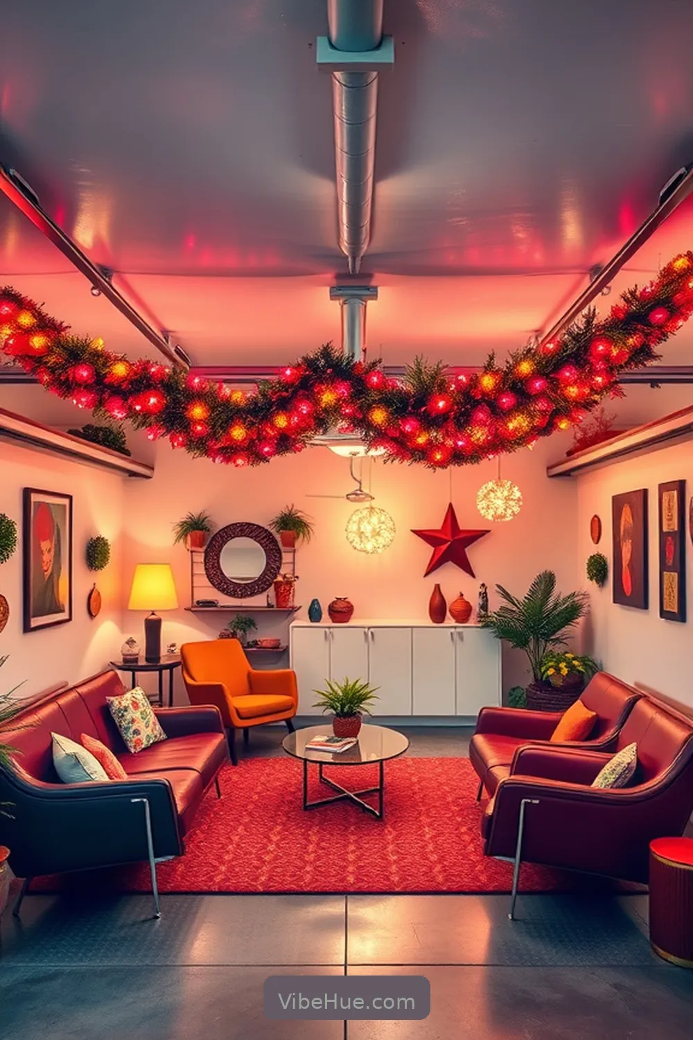 25 Ways to Style Your Holiday Garage in Mid-Century Modern Style 16 Apply Vintage-Inspired Garland for 25 Ways to Style Your Holiday Garage in Mid-Century Modern Style
