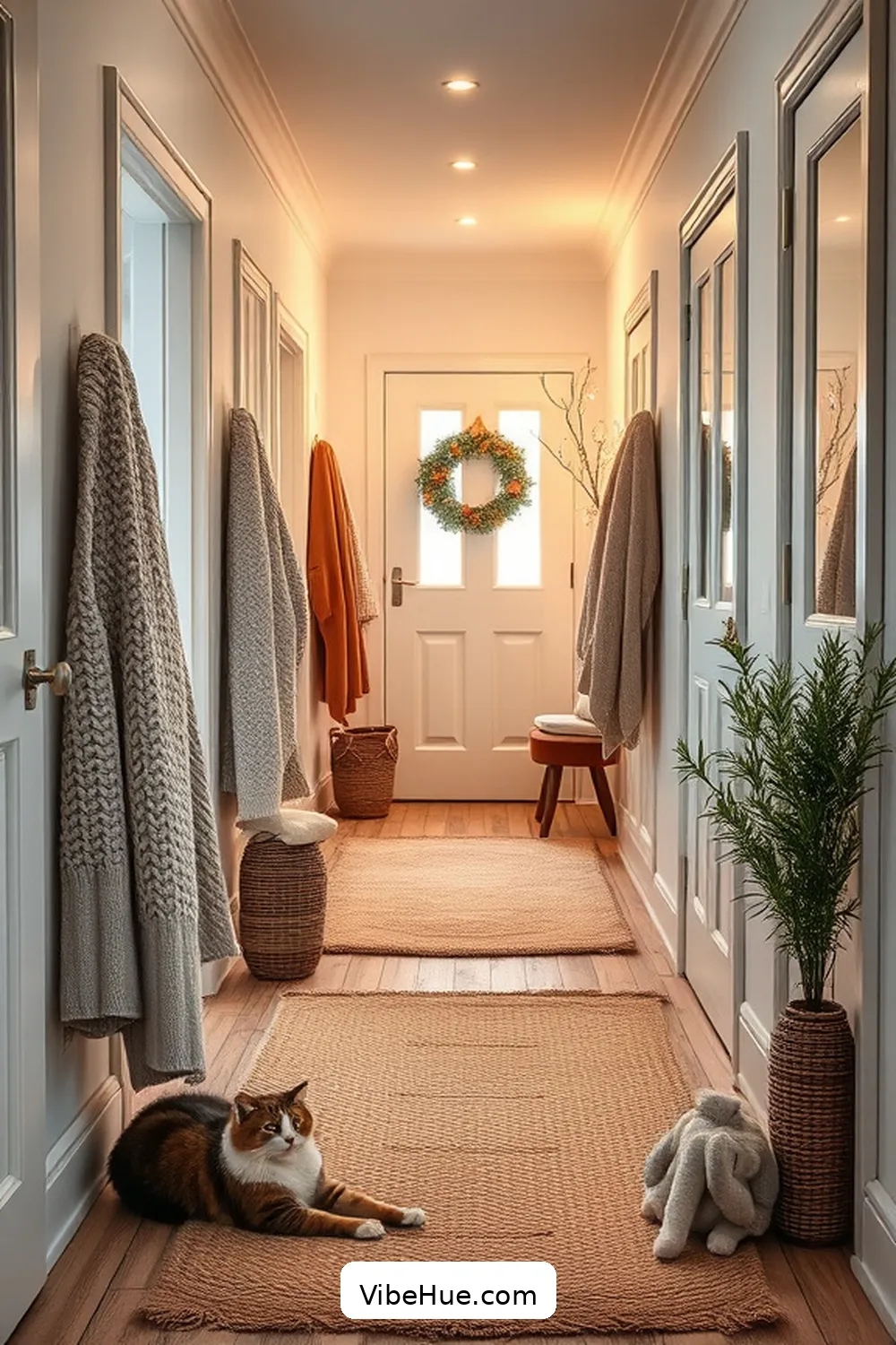 Cozy Holiday Hallway Design in Scandinavian Style 5 Add Cozy Textiles for Cozy Holiday Hallway Design in Scandinavian Style