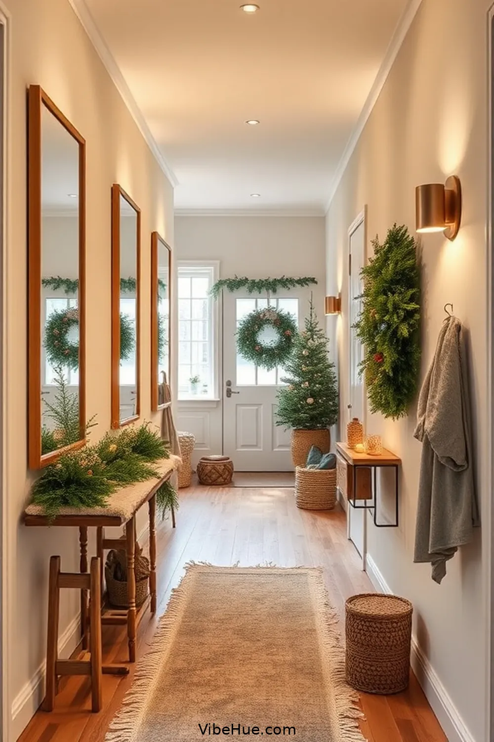 Cozy Holiday Hallway Design in Scandinavian Style 14 Utilize Mirrors to Enhance Light for Cozy Holiday Hallway Design in Scandinavian Style