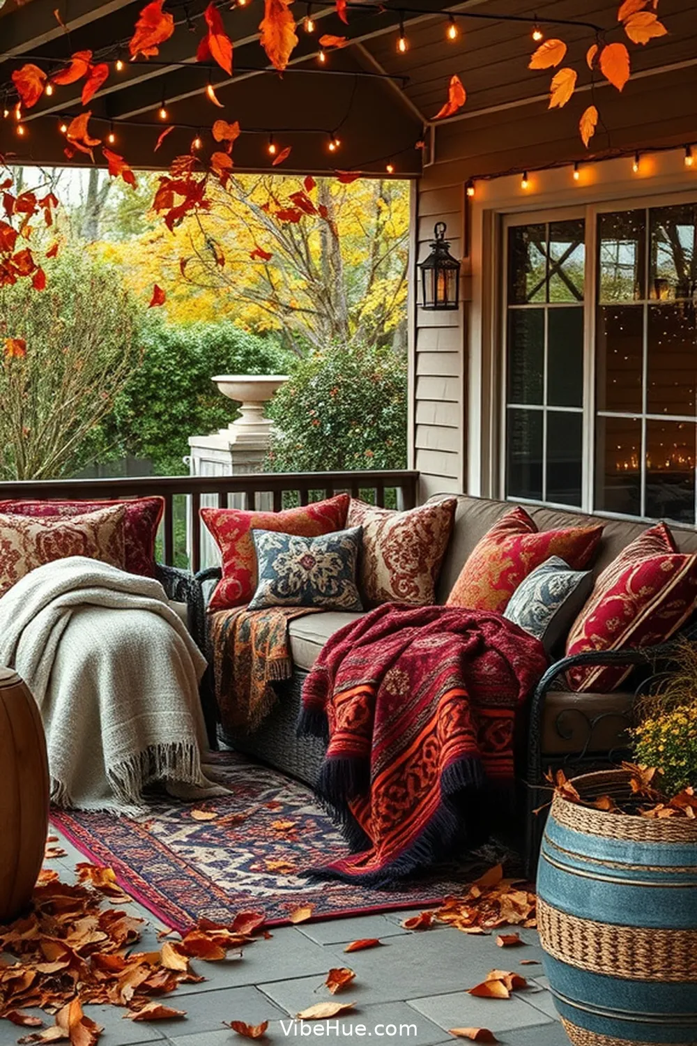 Layer With Cozy Fabrics for Create a Bohemian Style Fall Outdoor Patio