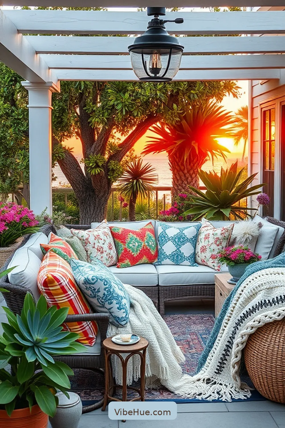 Enhance Your Space With Pillows and Throws for Create a Coastal-Inspired Holiday Outdoor Patio Style