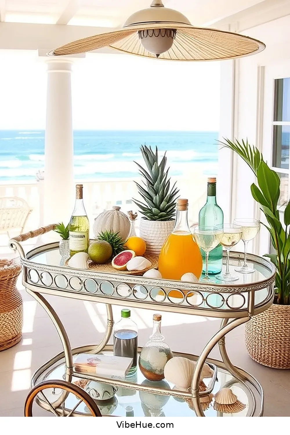 Set Up a Beach-Inspired Bar Cart for Create a Coastal-Inspired Holiday Outdoor Patio Style