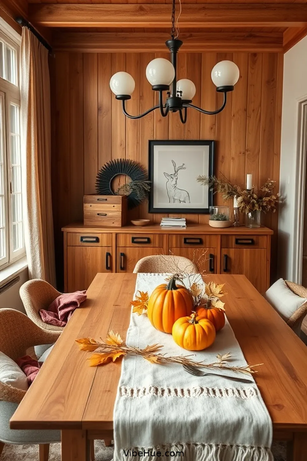 Add Seasonal Decor Accents for Create a Cozy Fall Dining Room in Scandinavian Style