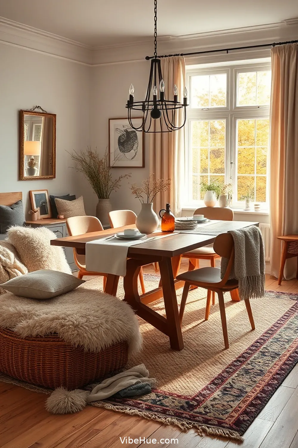Incorporate Cozy Textiles for Create a Cozy Fall Dining Room in Scandinavian Style